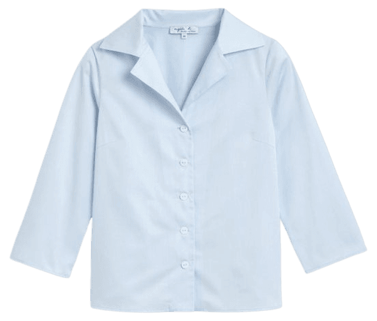 light blue 3/4 sleeve cotton twill shirt