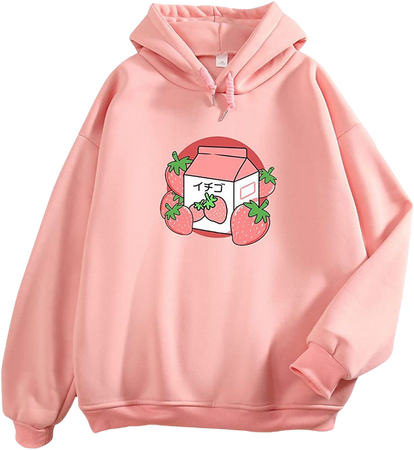 MEJOTAUS Cute Strawberry Milk Hoodie for Women Kawaii Clothes Japanese Pastel Pink Sweatshirt Oversized Sweaters for Teens (Pink,S) at Amazon Women’s Clothing store