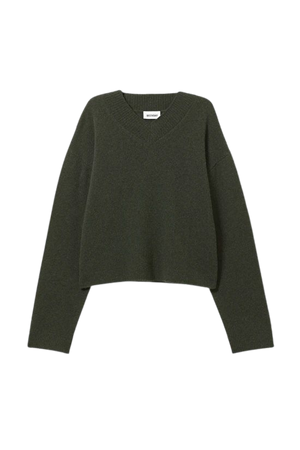 Reese V-neck Wool Sweater - Dark Green - Weekday WW