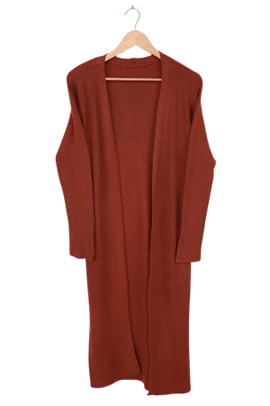 Rust Red Cardigan - Open-Front Cardigan - Long Cardigan Sweater