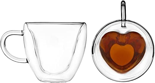 Godinger Espresso Cups, Coffee Mug Set, Heart Mugs, Glass Coffee Mugs, Double Wall Insulated Glass Coffee Cups - 8oz, Set of 2 : Home & Kitchen