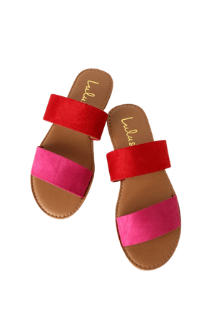 Cute Red Fuchsia Sandals - Slide Sandals - Flat Sandals - Slides - Lulus
