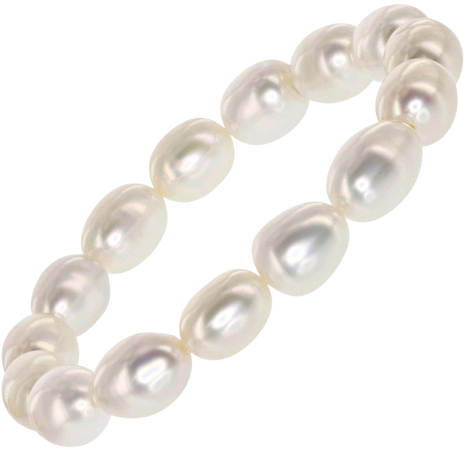 Stretch Pearl Bracelet 7" with white Cultured Freshwater Oval Pearls