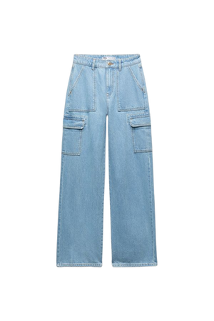 Z1975 HIGH RISE STRAIGHT CARGO JEANS - Mid-blue | ZARA United States