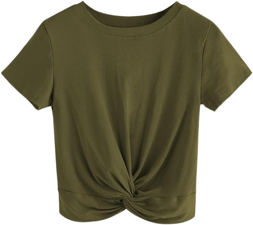 MakeMeChic Women's Summer Crop Top Solid Short Sleeve Twist Front Tee T-Shirt Aqua Green L at Amazon Women’s Clothing store