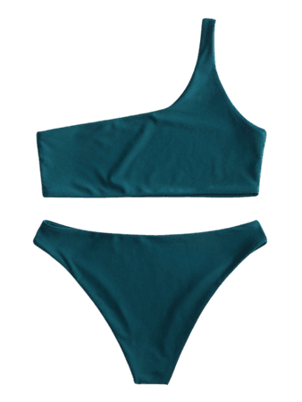 [53% OFF] [POPULAR] 2020 One Shoulder Bikini Set In PEACOCK BLUE | ZAFUL Europe