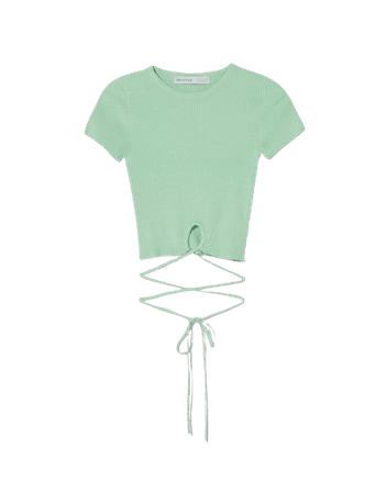 Short sleeve sweater with straps - Tees and tops - Woman | Bershka