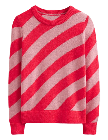 Fluffy Diagonal Stripe Sweater - Pink and Orange Stripe | Boden US
