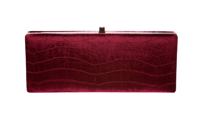 Large Burgundy Velvet Box Clutch Purse with Alligator Pattern