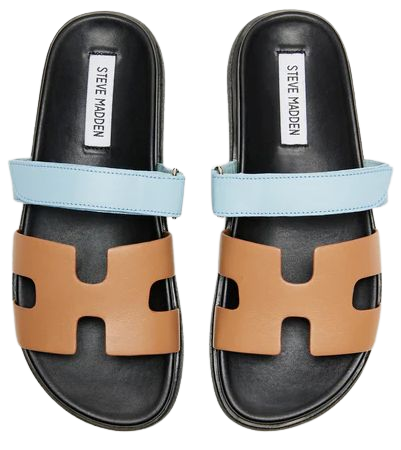 MAYVEN Tan/Blue Flatform Slide Sandal | Women's Sandals – Steve Madden