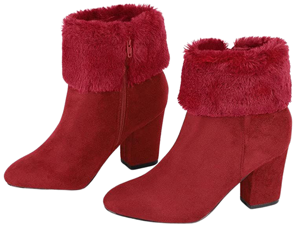 Amazon.com | Allegra K Women's Christmas Faux Fur Chunky Heel Red Ankle Boots - 5.5 M US | Ankle & Bootie