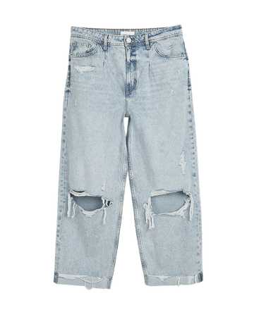 Blue ripped high waisted mom jeans | River Island