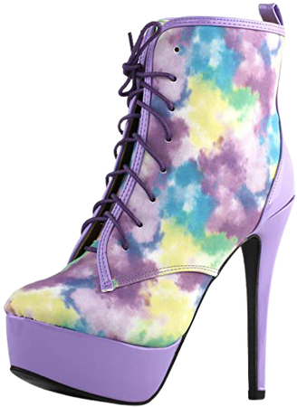 Amazon.com | Show Story Amazing Purple Oil Painting Effect Lace-Up High Heel Platform Ankle Boots, LF80882PP36, 5US, Purple | Ankle & Bootie