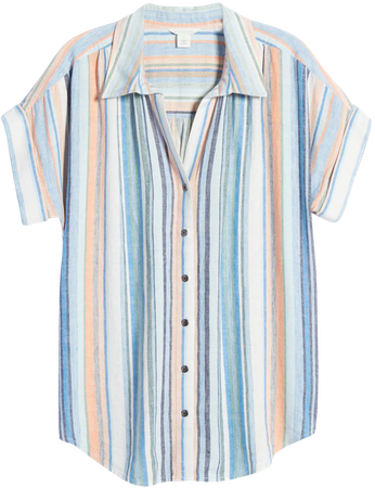 Caslon® Stripe Camp Shirt (Petite) | Nordstrom