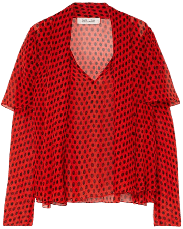 Pussy-bow Polka-dot Crinkled Silk-chiffon Blouse - Red