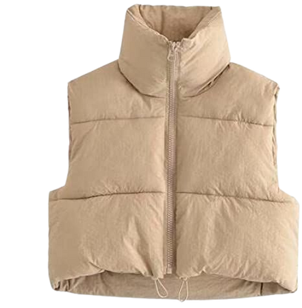 Suolongsama Women's Puffer Crop Vest Solid Color Sleeveless Stand Collar Warm Lightweight Zip Up Gilet Padded Jacket Coat at Amazon Women's Coats Shop
