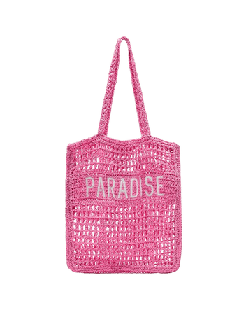 Raffia-effect tote bag with slogan print - Accessories - Woman | Bershka