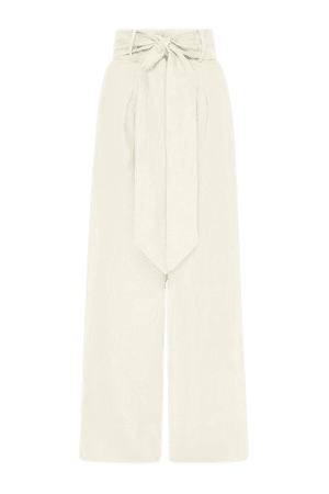 Net Sustain Fancy Belted Linen-twill Wide-leg Pants - Cream