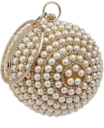Tngan Womens Evening Bag Round Ball Wedding Handbag Artificial Pearl Purse Golden: Handbags: Amazon.com