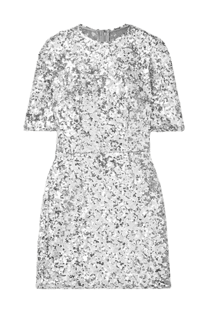 Silver Sequined stretch-tulle mini dress | Dolce & Gabbana | NET-A-PORTER