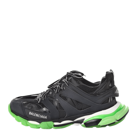 BALENCIAGA Nylon Mesh Mens Track Glow Sneakers 42 Black Green 487499