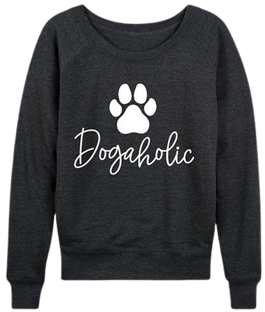 Instant Message Womens Heather Charcoal Dogaholic Paw Print Slouchy Pullover - Women & Plus | Best Price and Reviews | Zulily