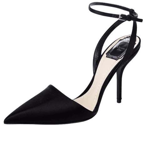 Dior Black Satin Ankle Strap Pumps