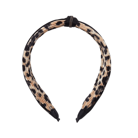 Brown leopard printed plisse knot headband | River Island