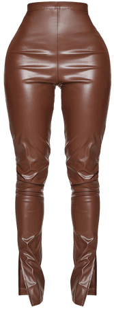 *clipped by @luci-her* Chocolate PU Split Hem Pants | PrettyLittleThing USA