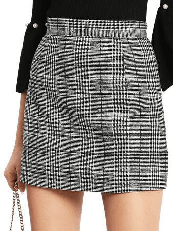 Plaid Zip Back Bodycon Skirt | ROMWE USA
