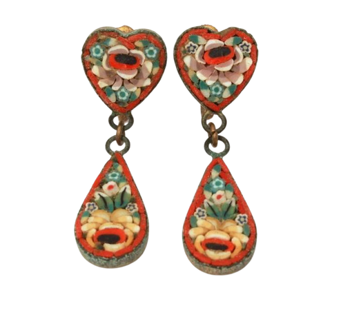 Italian Mosaic Earrings Heart with Tear Drop Dangle Vintage | Etsy
