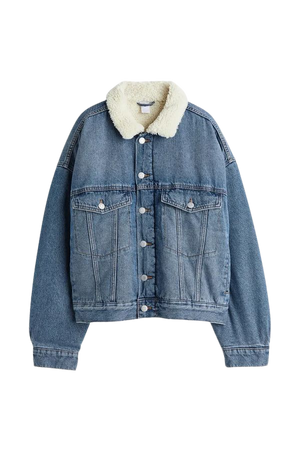 Fleece-lined Denim Jacket - Denim blue/cream - Ladies | H&M US