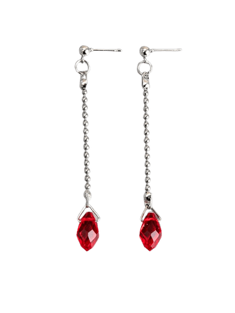 red and silver chain drop earings