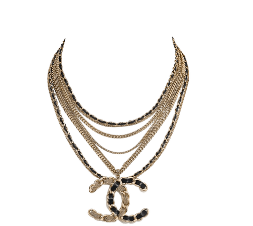 Necklace, metal and calfskin, gold and black - CHANEL