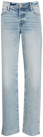 Low Rise Light Wash Split Hem Baggy Straight Jeans | Express