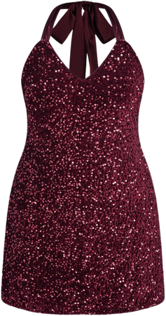 Sequin V-neck Halter Mini Dress Curve & Plus - Cider