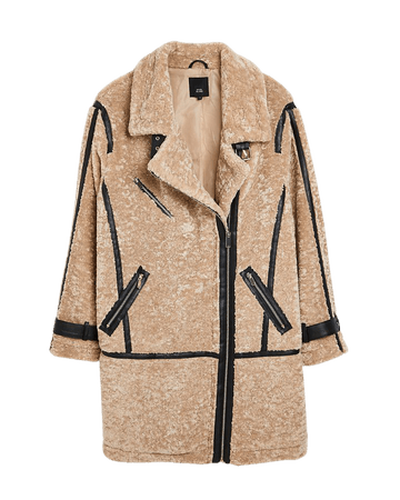 Cream shearling aviator coat | River Island