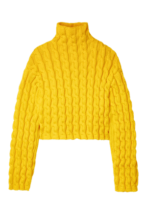 Yellow Cropped cable-knit turtleneck sweater | Balenciaga | NET-A-PORTER