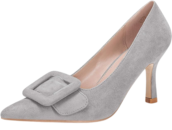 Amazon.com | Coutgo Women's Pointed Toe Pumps Slip on Elegant Wedding Pumps Kitten Heel Dress Shoes with Square Buckle | Pumps