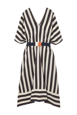 Navy Mozambique belted striped silk crepe de chine midi dress | Eres | NET-A-PORTER