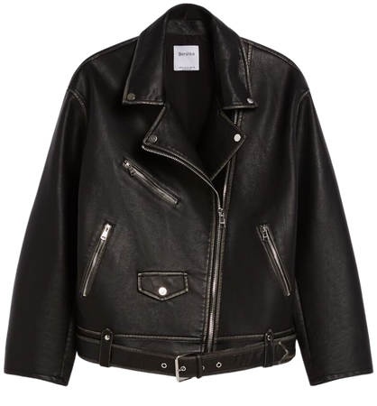 Belted faux leather biker jacket - Jackets - Woman | Bershka