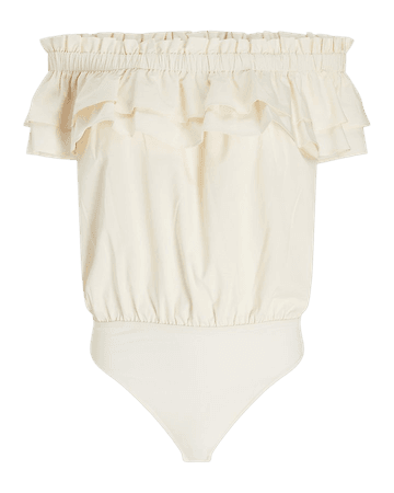 Ruffle Off The Shoulder Thong Bodysuit | Express