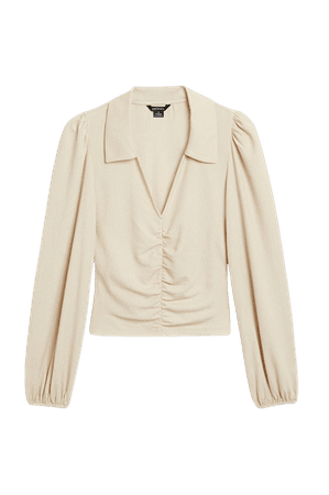 Off-white cropped ruched collar blouse - Off-white - Monki WW