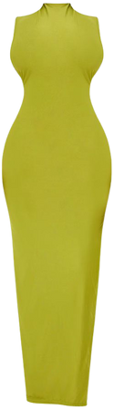 Shape Olive Slinky Low Cut Side Maxi Dress | PrettyLittleThing USA