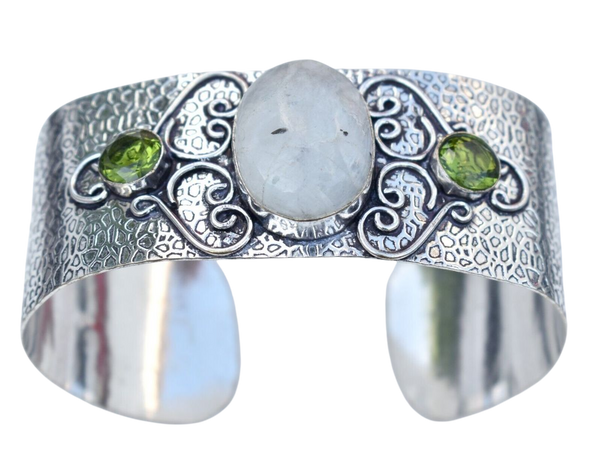 925 Sterling Silver Moonstone & Peridot Gemstone Jewelry Cuff Bracelet Size-ADJ" | eBay