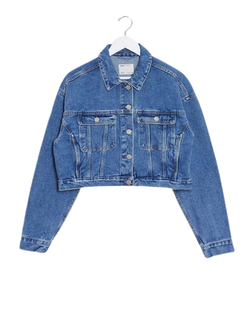 ASOS DESIGN Tall denim shrunken trucker jacket in blue | ASOS