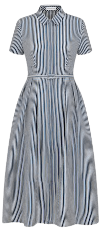 Mid-Length Belted Dress Blue and White Striped Silk and Cotton | DIOR