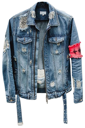 Wholesale MCCKLE Hi Street Men Ripped Ribbon Jeans Jackets Washed Patchwork Distressed Denim Man Slim Fit Streetwear HipHop Vintage Jacket Man Coat Cbj Hockey From Yuanbai, $109.75| DHgate.Com