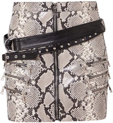 Belted Snake-effect Leather Mini Skirt - Snake print