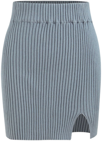 Middle Waist Solid Split Knitted Mini Skirt - Cider